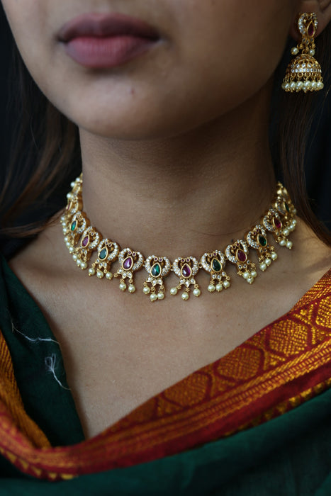 Antique pearl short necklace with earrings SS12003