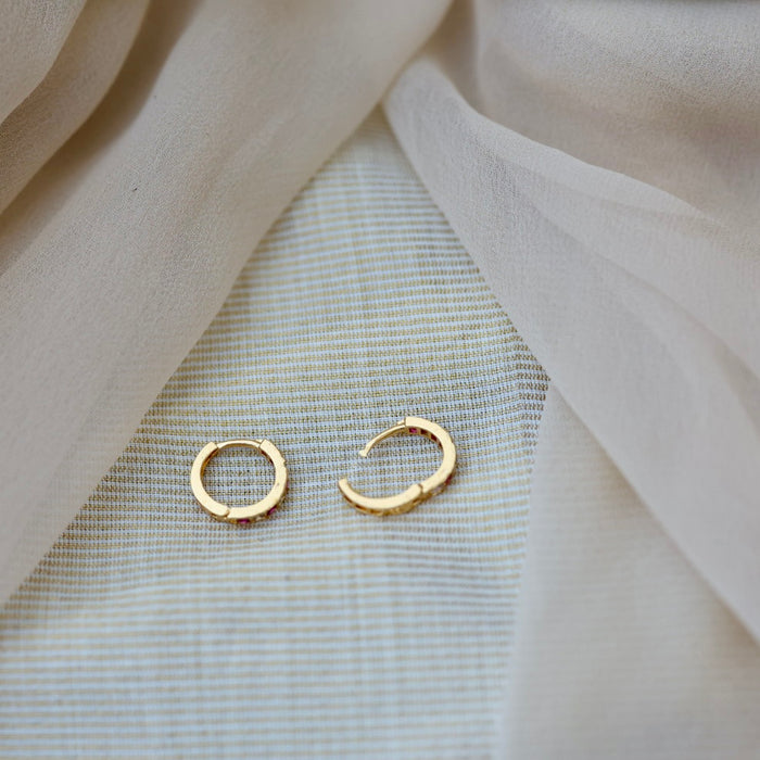 Heritage gold plated ruby white stone hoop earrings HD2102