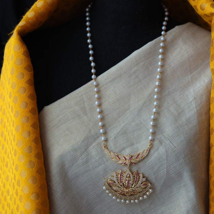 Heritage gold plated padakam pearl long necklace HP324