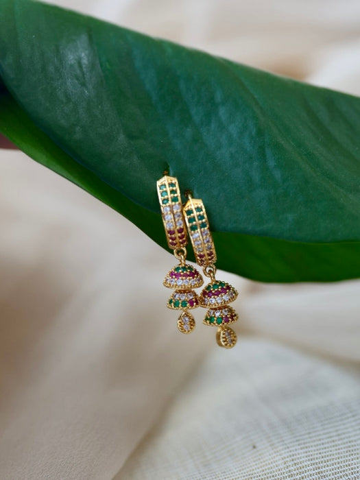Heritage gold plated ruby green white stone hoop earrings HD291