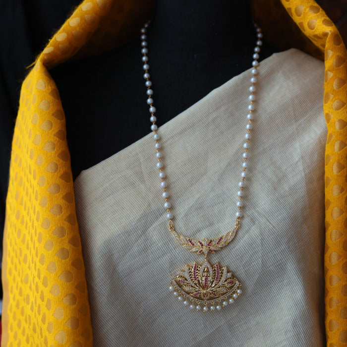 Heritage gold plated padakam pearl long necklace HP324