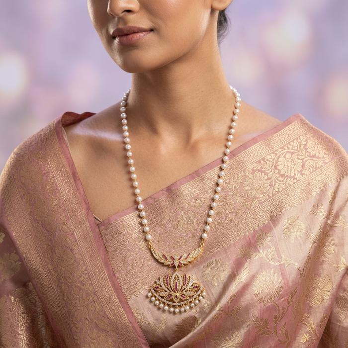 Heritage gold plated padakam pearl long necklace HP324
