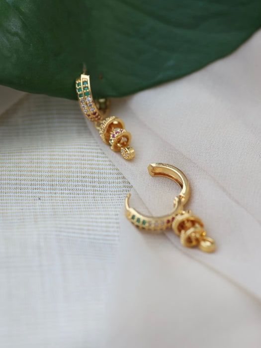 Heritage gold plated ruby green white stone hoop earrings HD291