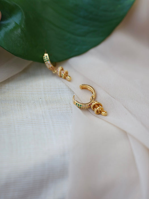 Heritage gold plated ruby green white stone hoop earrings HD291
