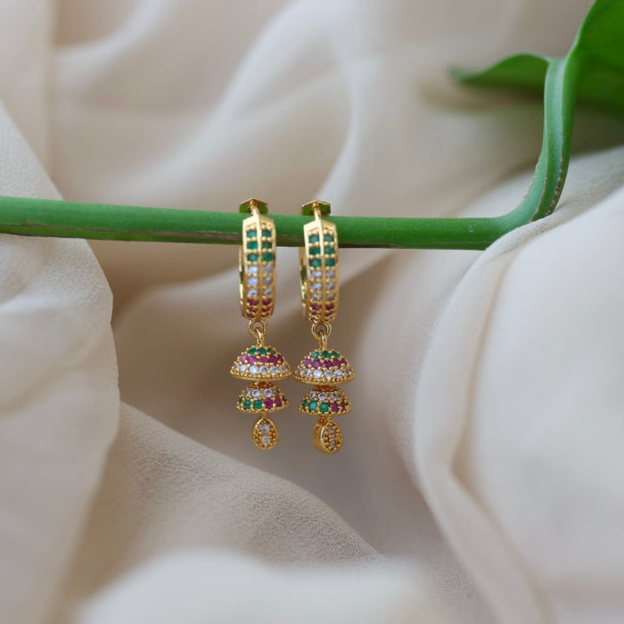Heritage gold plated ruby green white stone hoop earrings HD291