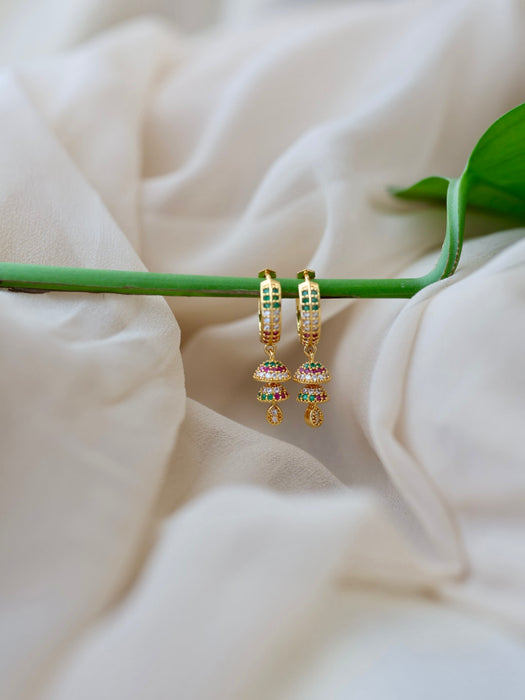Heritage gold plated ruby green white stone hoop earrings HD291