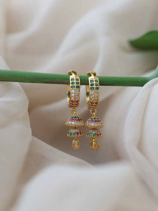 Heritage gold plated ruby green white stone hoop earrings HD291