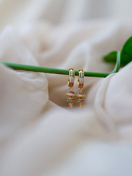 Heritage gold plated ruby green white stone hoop earrings HD291