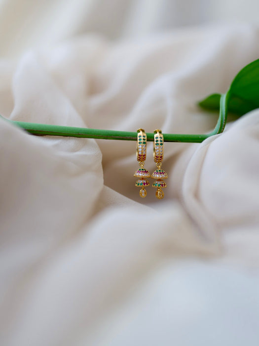Heritage gold plated ruby green white stone hoop earrings HD291