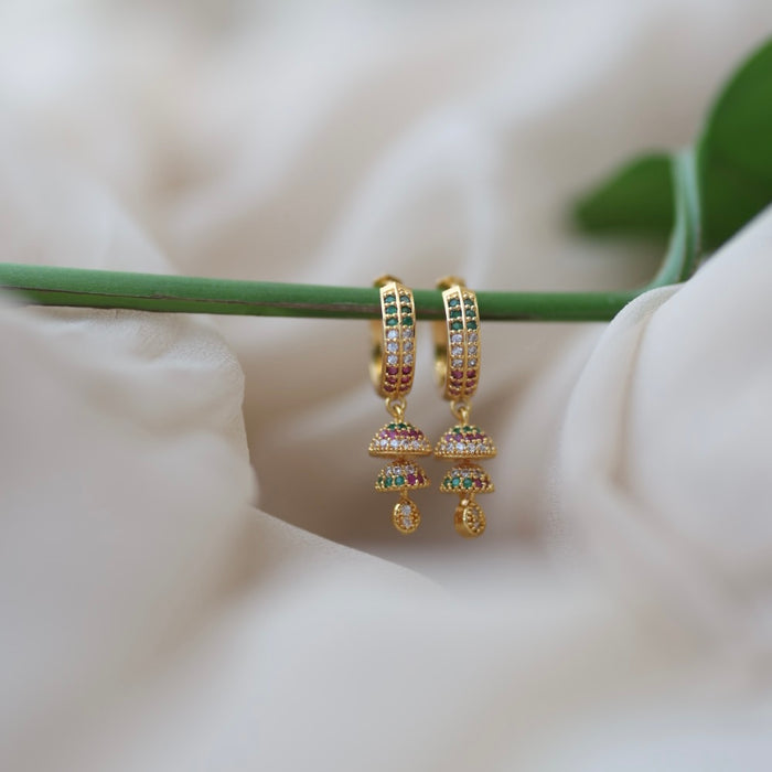 Heritage gold plated ruby green white stone hoop earrings HD291