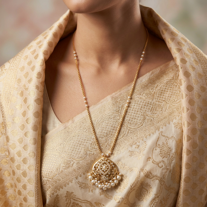 Heritage gold plated padakam pearl long necklace HP329