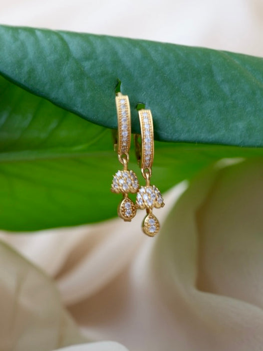 Heritage gold plated white stone hoop earrings HD300