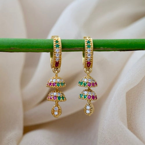 Heritage gold plated ruby green white stone hoop earrings HD362