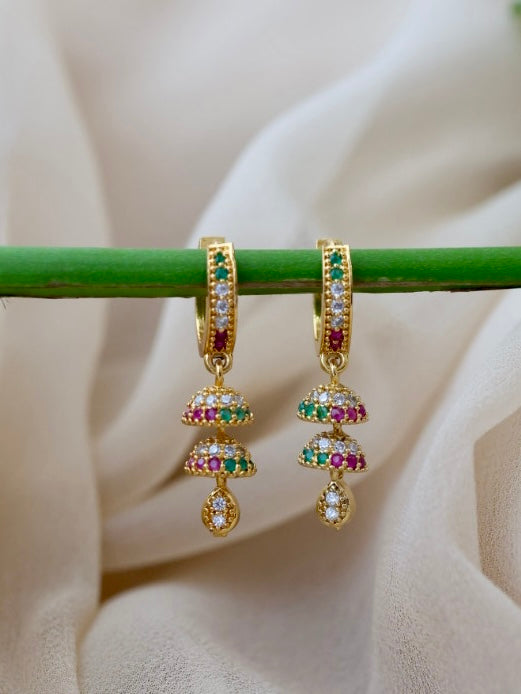 Heritage gold plated ruby green white stone hoop earrings HD362