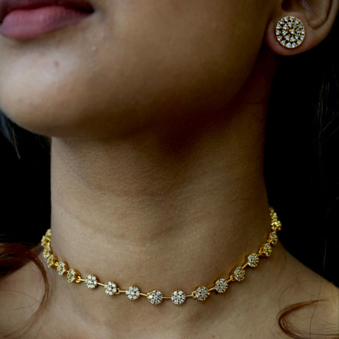 Antique whites stone short necklace with earrings TTS4360