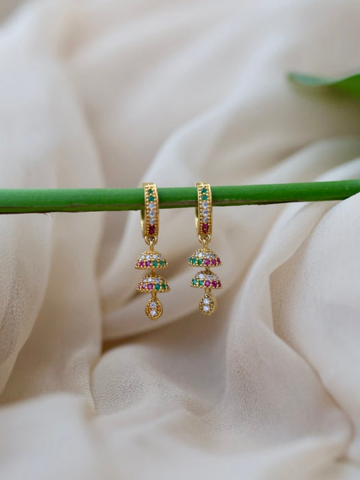 Heritage gold plated ruby green white stone hoop earrings HD362