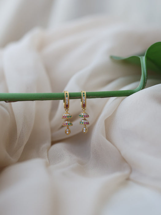 Heritage gold plated ruby green white stone hoop earrings HD362