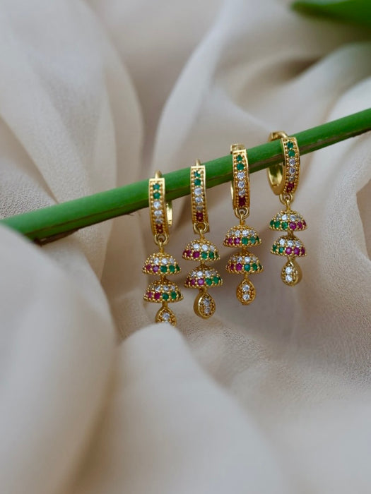 Heritage gold plated ruby green white stone hoop earrings HD362