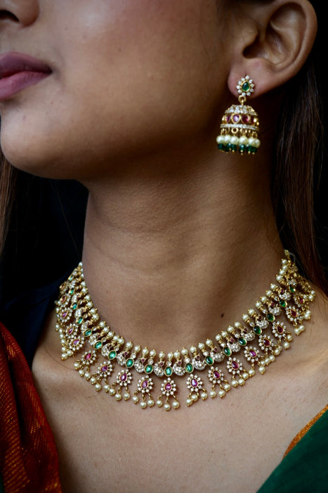Antique pearl short necklace and earring SS12009