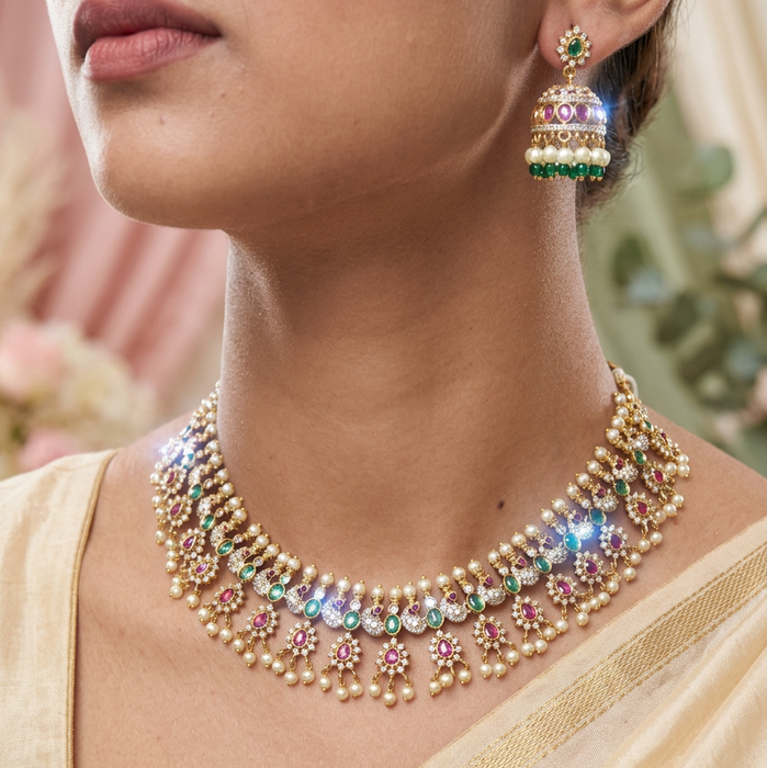 Antique pearl short necklace and earring SS12009