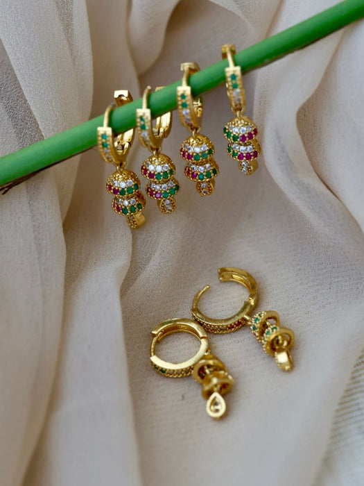 Heritage gold plated ruby green white stone hoop earrings HD362