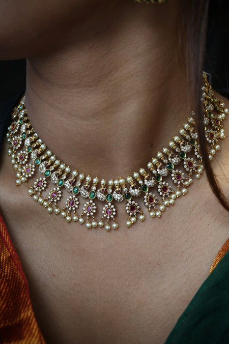 Antique pearl short necklace and earring SS12009