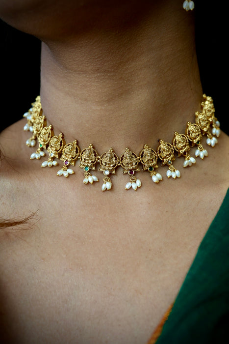 Antique pearl short necklace and earrings TTS4370