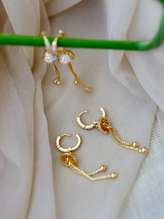 Heritage gold plated white stone hoop earrings HD305