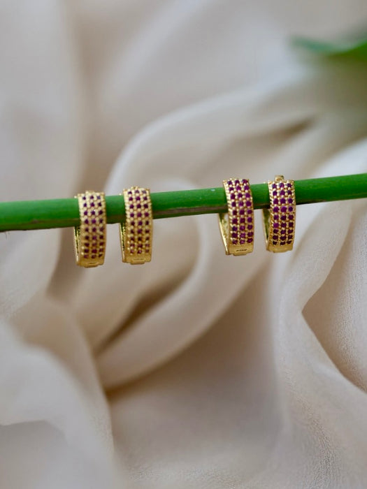 Heritage gold plated ruby stone hoop earrings HD310
