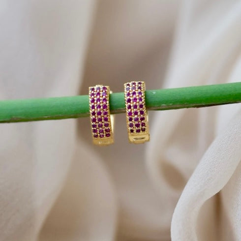 Heritage gold plated ruby stone hoop earrings HD310