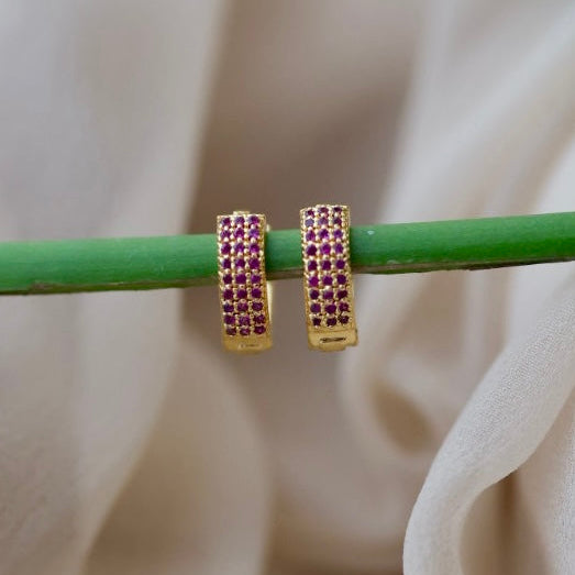 Heritage gold plated ruby stone hoop earrings HD310