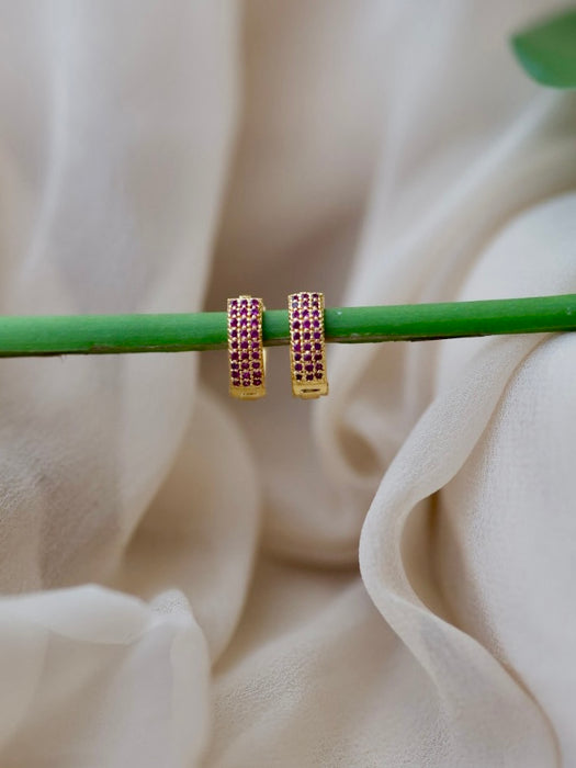 Heritage gold plated ruby stone hoop earrings HD310