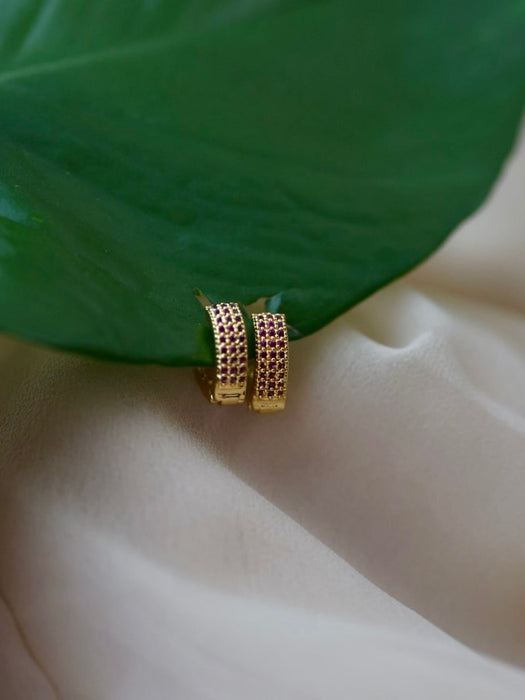 Heritage gold plated ruby stone hoop earrings HD310