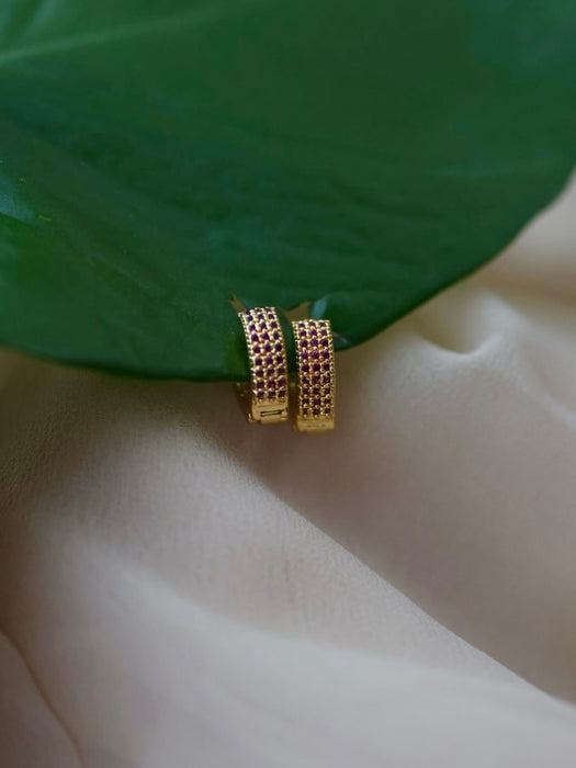Heritage gold plated ruby stone hoop earrings HD310
