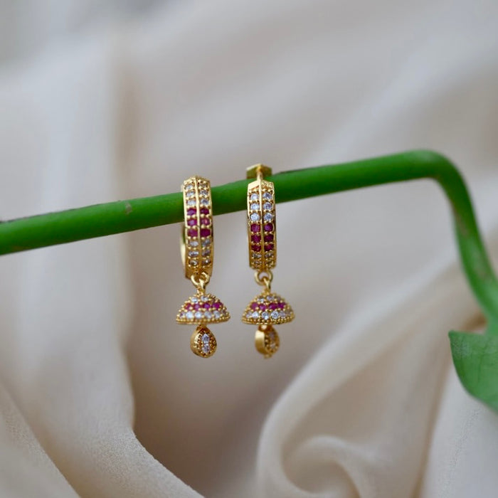 Heritage gold plated ruby white stone hoop earrings HD315