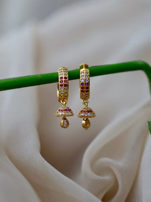 Heritage gold plated ruby white stone hoop earrings HD315