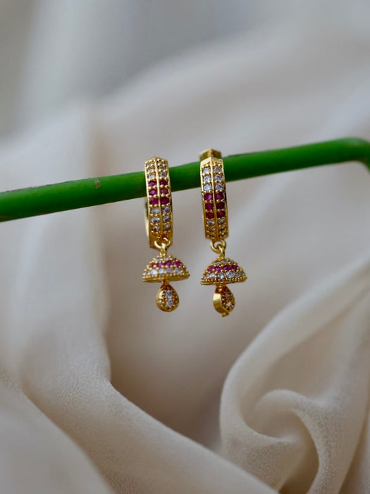 Heritage gold plated ruby white stone hoop earrings HD315