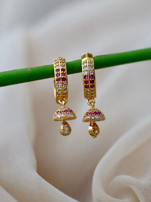 Heritage gold plated ruby white stone hoop earrings HD315