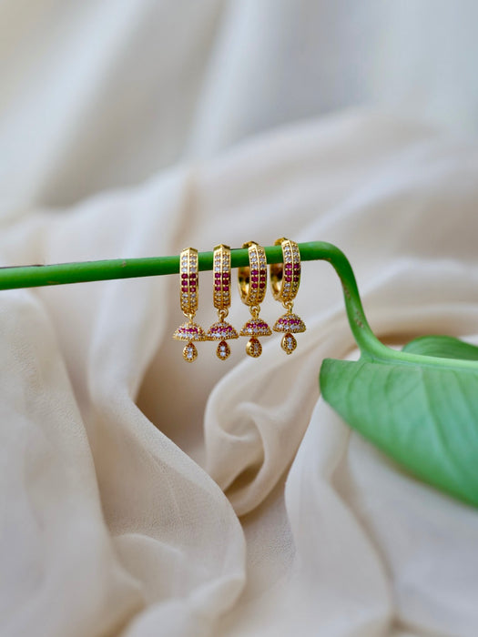Heritage gold plated ruby white stone hoop earrings HD315