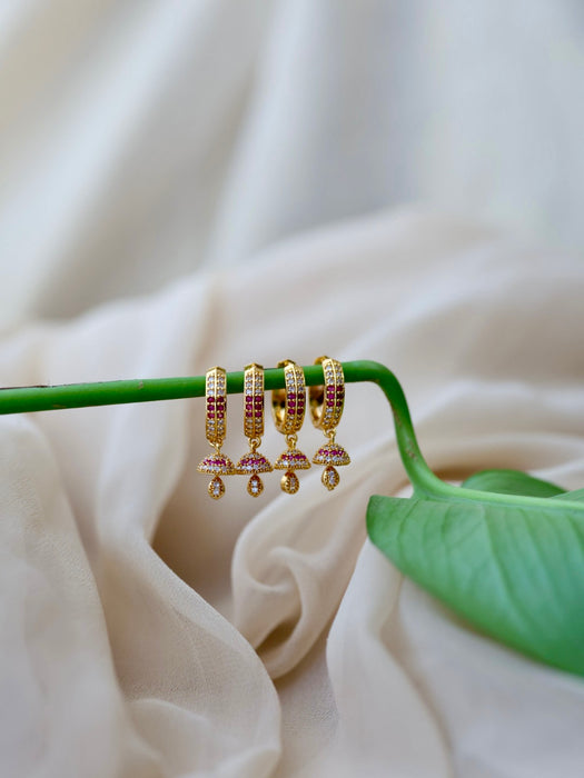 Heritage gold plated ruby white stone hoop earrings HD315