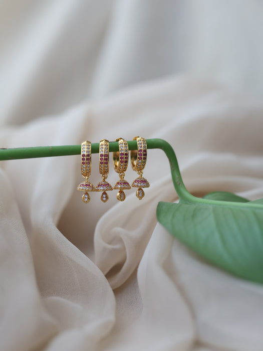 Heritage gold plated ruby white stone hoop earrings HD315