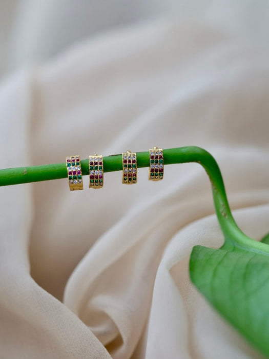 Heritage gold plated ruby green white stone hoop earrings HD359