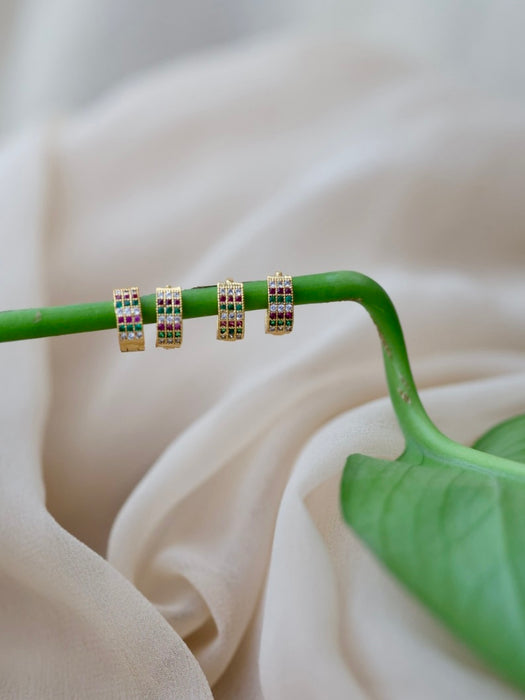 Heritage gold plated ruby green white stone hoop earrings HD359