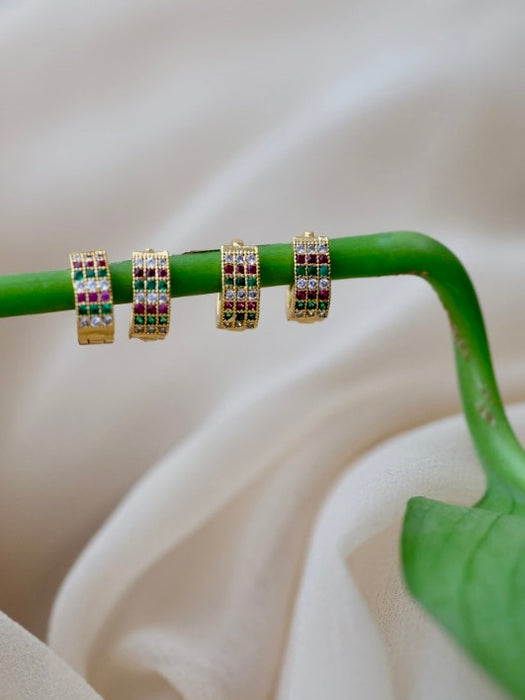 Heritage gold plated ruby green white stone hoop earrings HD359