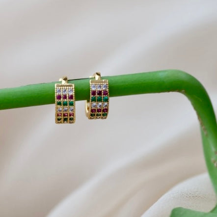 Heritage gold plated ruby green white stone hoop earrings HD359