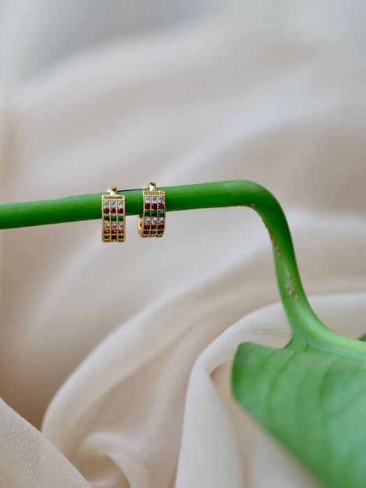 Heritage gold plated ruby green white stone hoop earrings HD359
