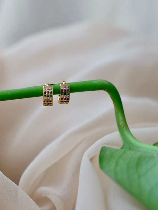 Heritage gold plated ruby green white stone hoop earrings HD359