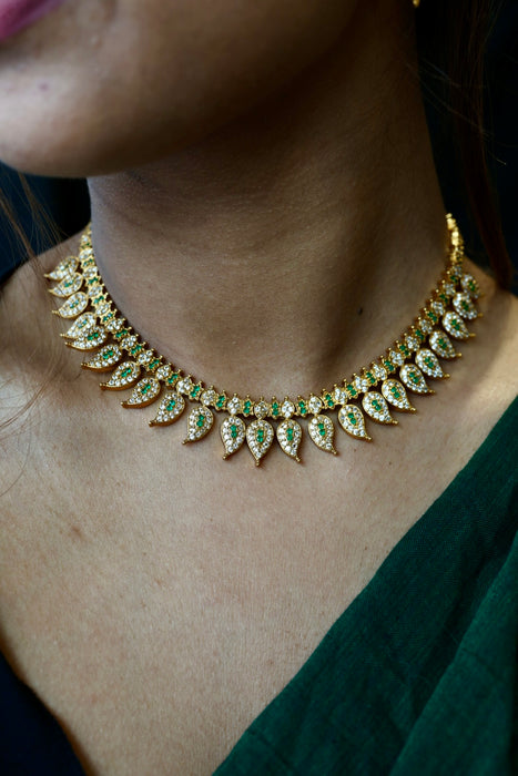 Antique white and green stone mango necklace with earrings SS12253