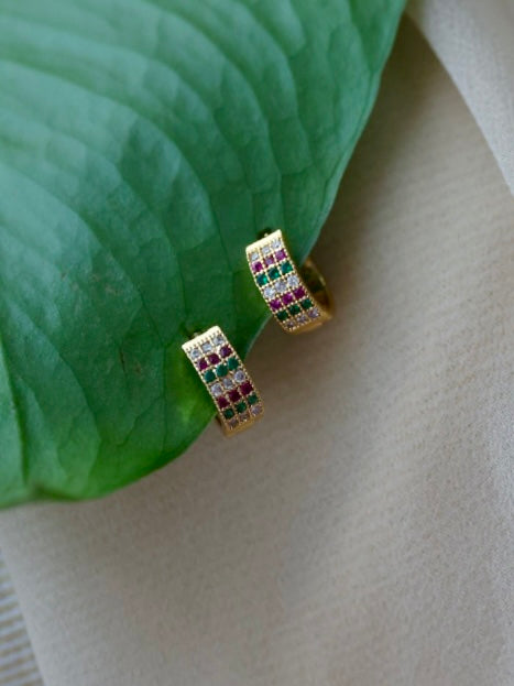 Heritage gold plated ruby green white stone hoop earrings HD359