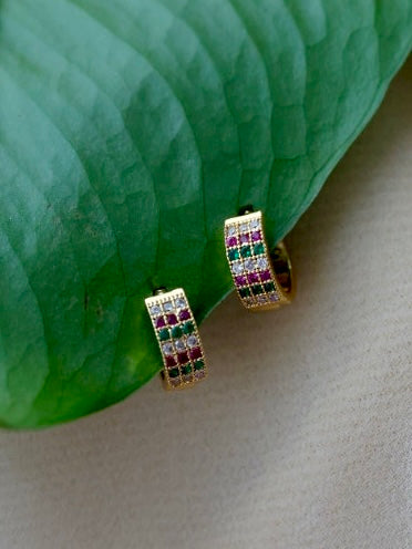 Heritage gold plated ruby green white stone hoop earrings HD359